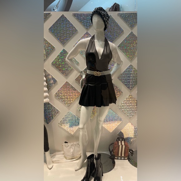 Dresses | Pleather Halter Top Dress With Pleated Skirt | Poshmark